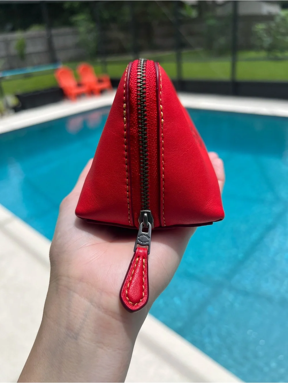 Coach Mickey Mouse Disney Red leather cosmetic zip bag F59820